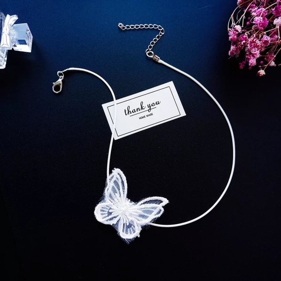 Black or White Butterfly Choker Necklace - Picture 13 of 14